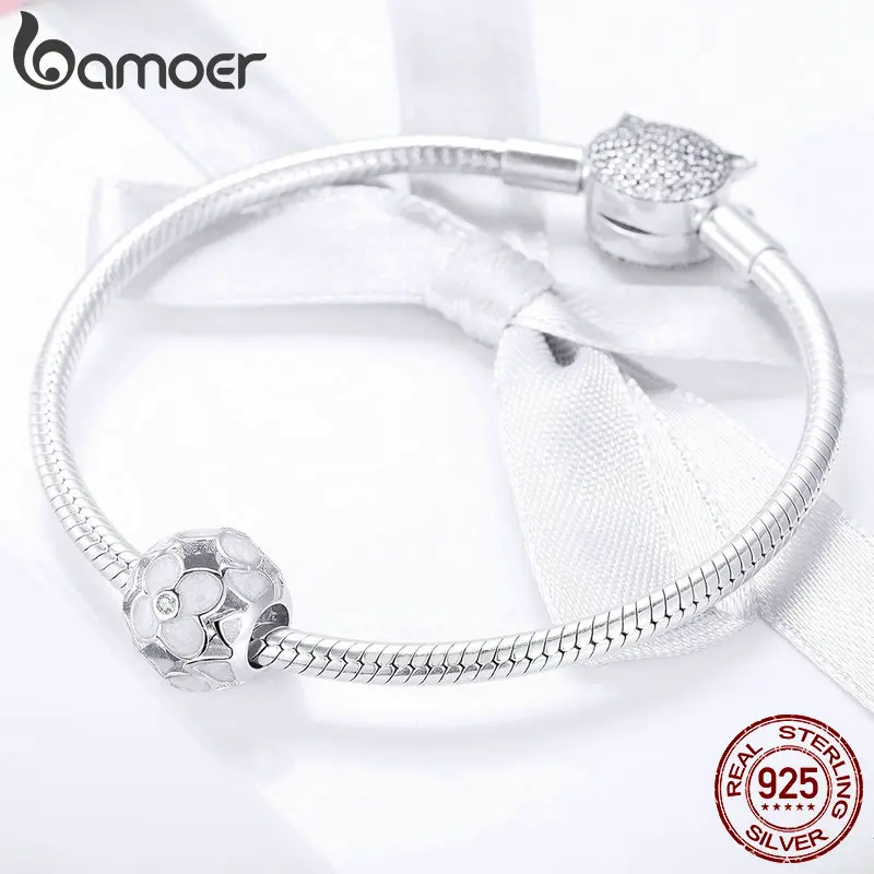 BAMOER, Новое поступление, 925 пробы, серебряный клевер, благословение, белые бусины, подходят для оригинальных браслетов, сделай сам, аксессуары для изготовления ювелирных изделий, BSC025
