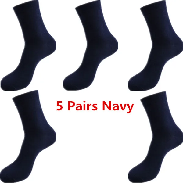 5 пар/партия, высококачественные мужские деловые носки для мужчин, компрессионные брендовые осенне-зимние черные белые хлопковые носки, большие размеры - Цвет: Navy Blue