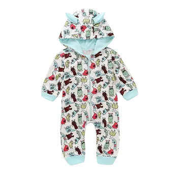 

Spring Baby Boy Girl Casual Cartoon Printed Hoodie Romper Infant Long Sleeve Rompers Jumpsuit Costumes