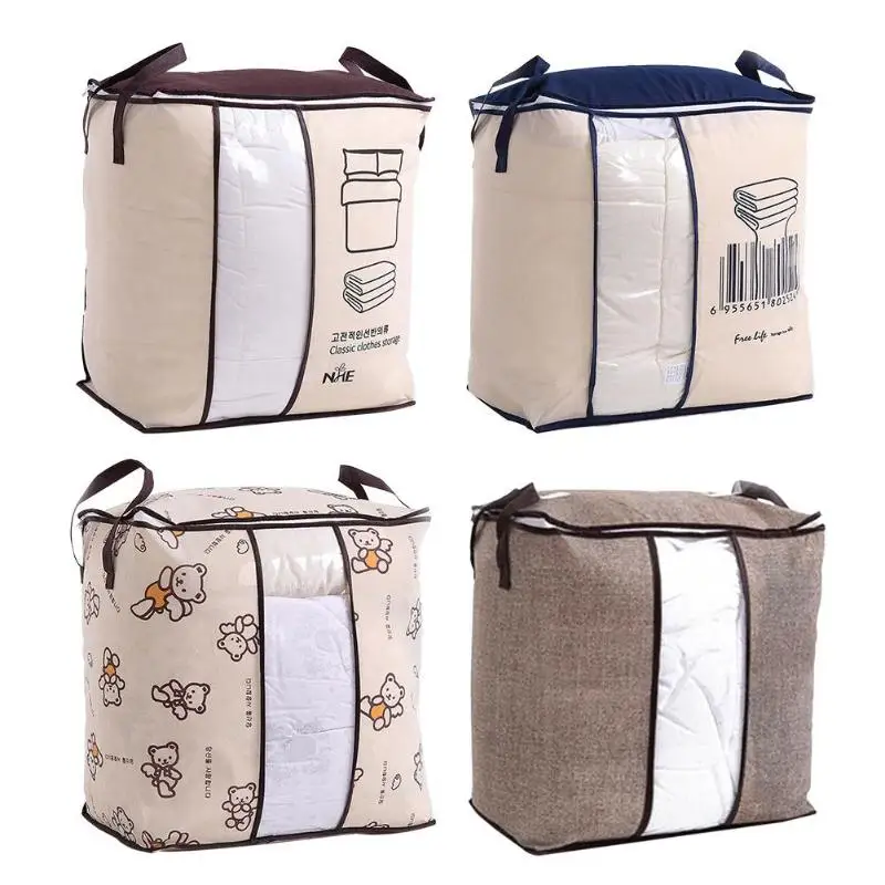 

Non-Woven Fabric Quilt Storage Bag Foldable Clothes Pillow Blanket Divider Wardrobe Closet Box Storage Travel Luggage Organizer