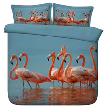 6 Parts Per Set Bed Sheet Set Summer time Beautiful colored Flamingos in water 3d Bed set