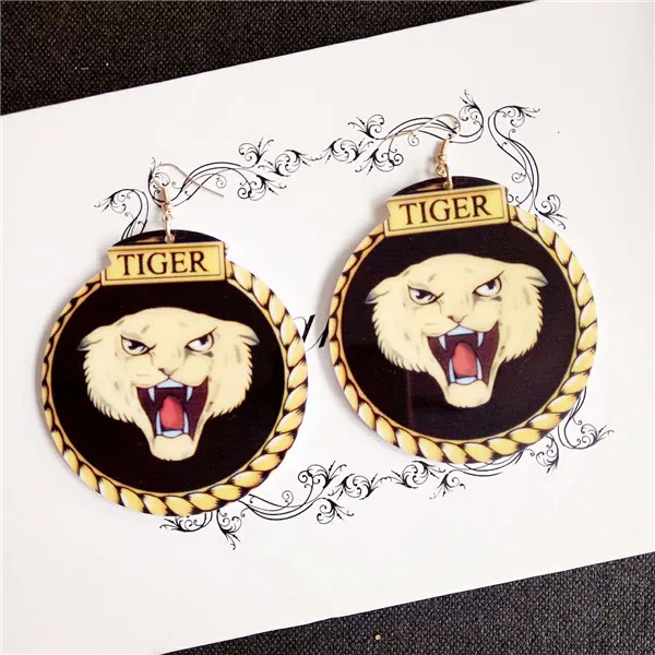 Hot sale exaggerated big hanging jewelry night club sexy vivid acrylic tiger head pendant earrings