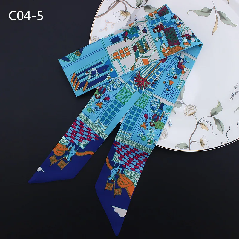 Twill Silk Scarf Women New Fashion Hair Bags Handle Decoration Tie Hand Ribbon Summer Euro Floral Print Small Magic Head Scarves