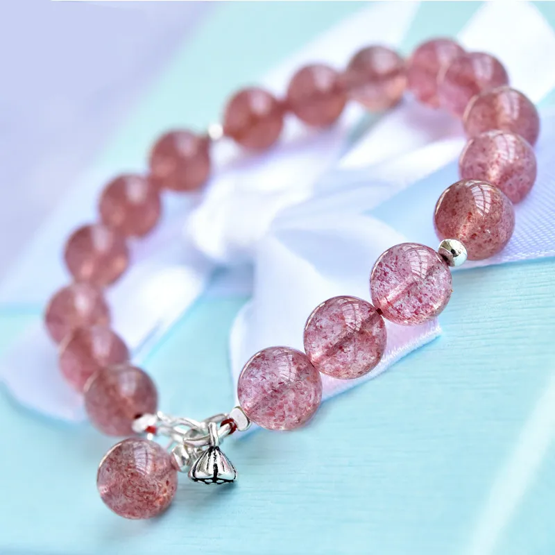 

Strawberry Crystal Bracelet Korean Edition Simple Personality Student Girlfriend Pink Crystal Silver Hand String