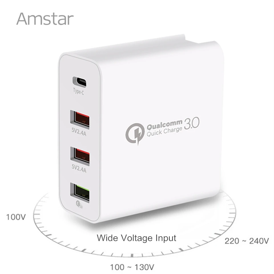 Amstar Quick Charge 3,0 USB зарядное устройство 36 Вт type C& QC3.0 дорожное USB настенное зарядное устройство Быстрая зарядка для iPhone samsung huawei Xiaomi