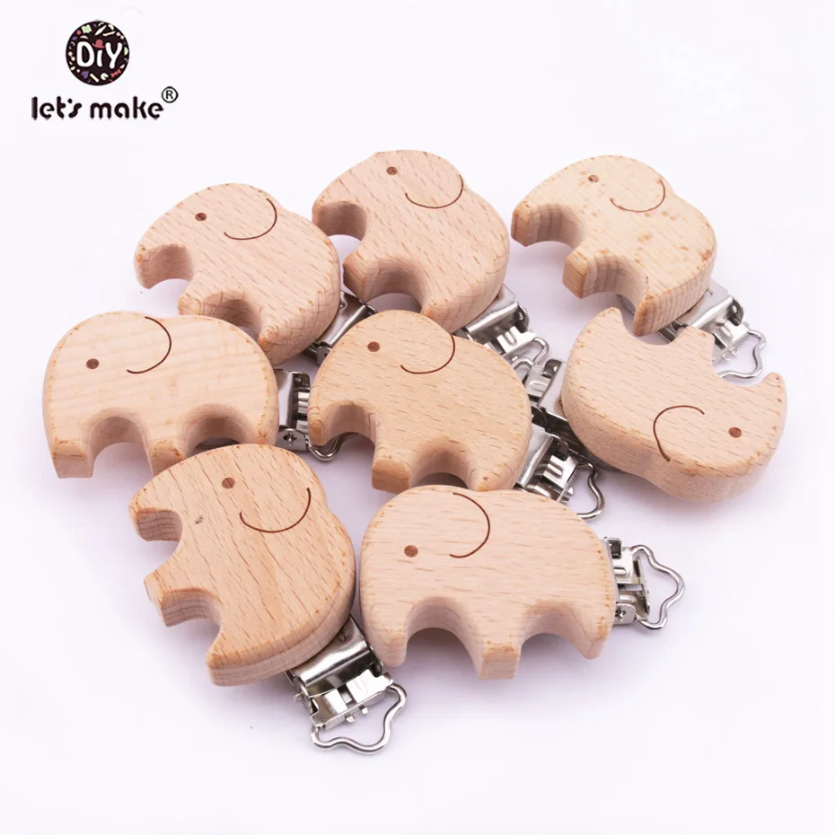 

Let's make Dummy Clip Beech Wooden Teether Aniamls Elephant Baby Pacifier Holder Customizable Food Grade Wood Teething Teether