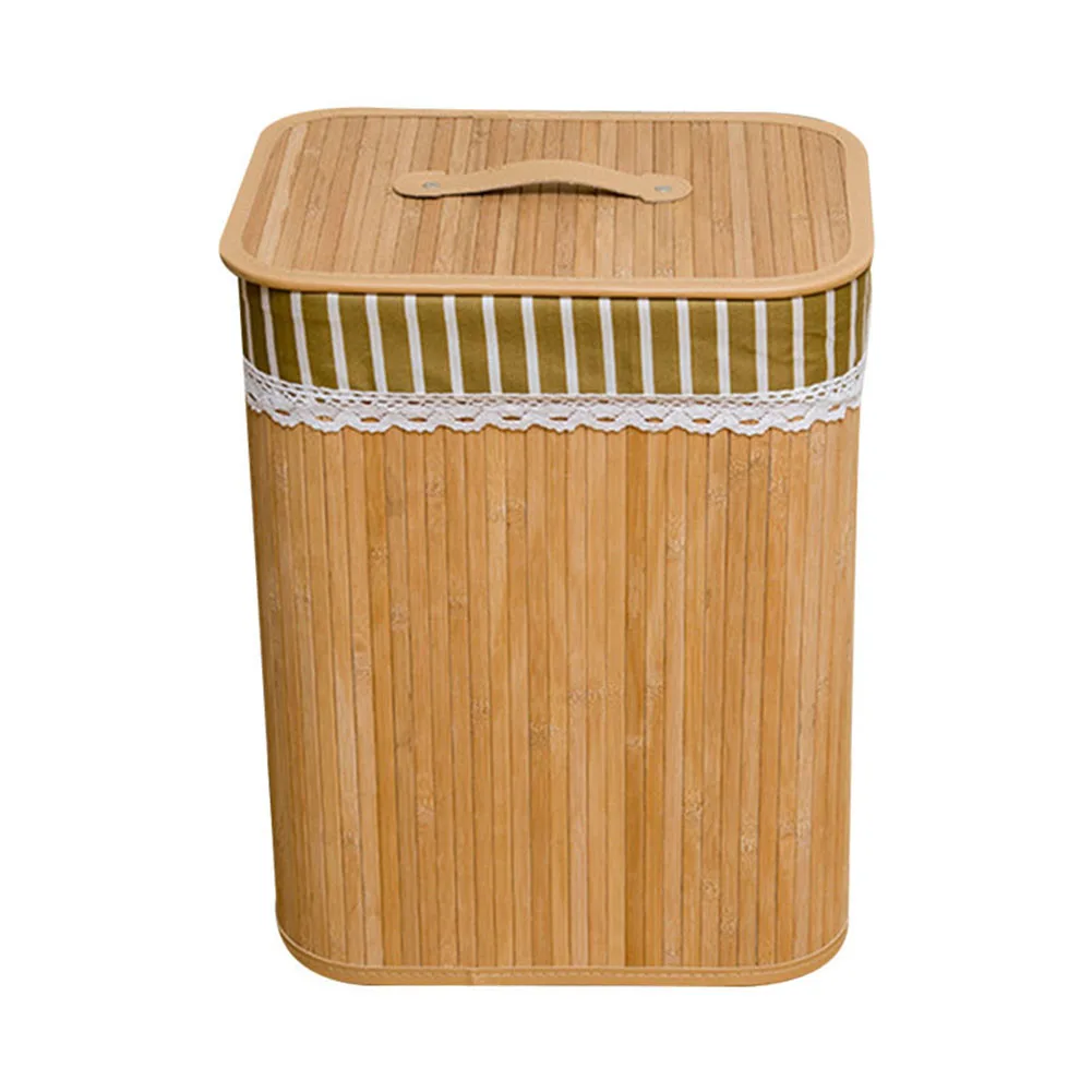 

Hot Folding Bamboo Storage Basket Large Storage Laundry Bin Box with Lid and Removable Lace MDD88