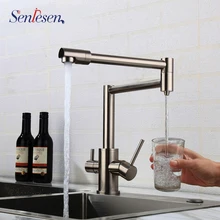 Senlesen Матовый никель кухня чистая вода кран двойные функции опрыскиватель двойные ручки краны воды на бортике