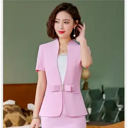 Модные женские блейзеры и куртки летние с коротким рукавом офисные женские рабочая одежда женская одежда OL Стиль Розовый