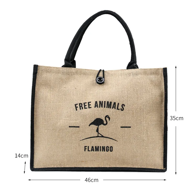 Летняя женская сумка с изображением фламинго, совы, джутовая, льняная, роскошная, вместительная, Женская Повседневная сумка на плечо, пляжный Подарочный мешок для женщин