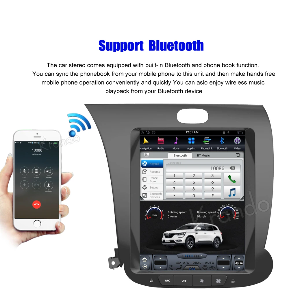 Cheap Krando Android 8.1 10.4" Tesla Vertical touch screen car dvd audio radio multimedia system for Kia K3 gps navigation player 3