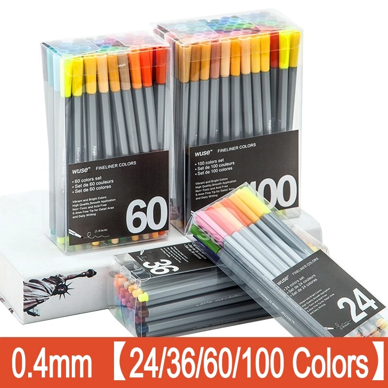 

24/36/60/100 Colors 0.4mm Fineliner Marker Pen Water Based Assorted Ink Art Markers Drawing Graffiti Hook Fiber Art Supplies