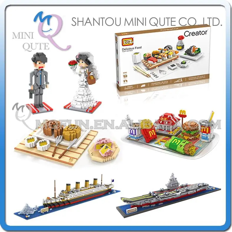 

Mini Qute WTOYW LOZ Kawaii Mcdonald's mooncake warship Titanic Sushi plastic model building blocks blocks brick educational toy