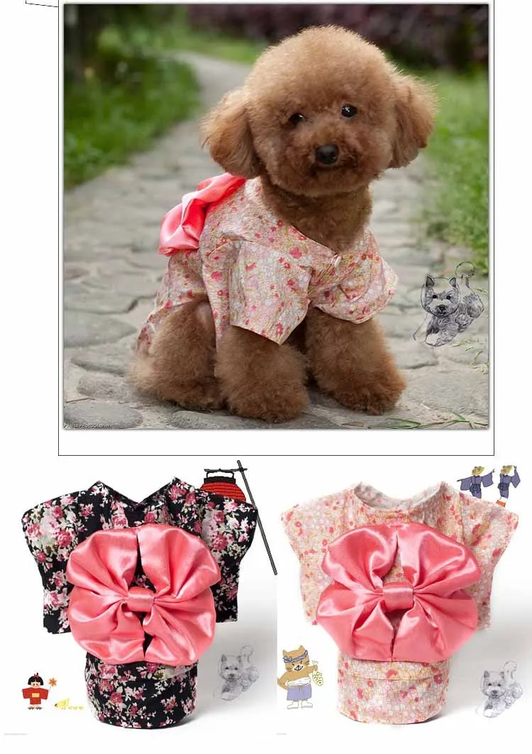 Japan Kimono Ethnic Pet Dog Clothes Chihuahua Puppy Floral Princess Dress Clothing In Spring Summer Black Pink XS S M L XL XXL7