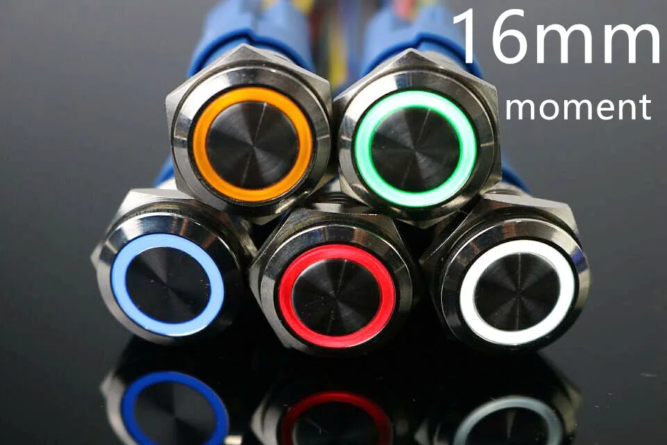 

16mm Metal Momentary Push Button Switch LED 5V 12V 24V 110V 220V StainlessLess Steel Waterproof Car Auto Engine PC Power Start J