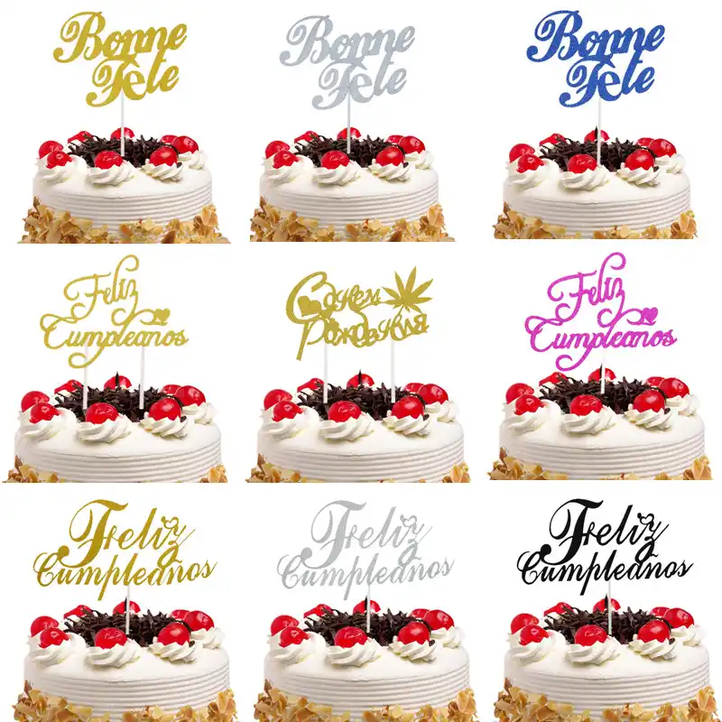 Decoration De Gateau Bonne Fete Francaise Russe Joyeux Anniversaire Espagnol Feliz Cumpleanos Drapeaux Decoration De Gateau D Anniversaire Personnalisee Aliexpress