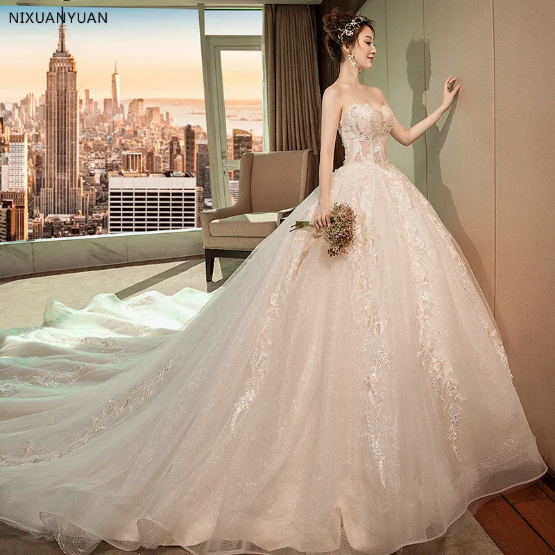 

Sexy Backless Wedding Dresses 2019 Chapel Train Bridal Gowns White Ivory Satin Vestido Noiva Princesa