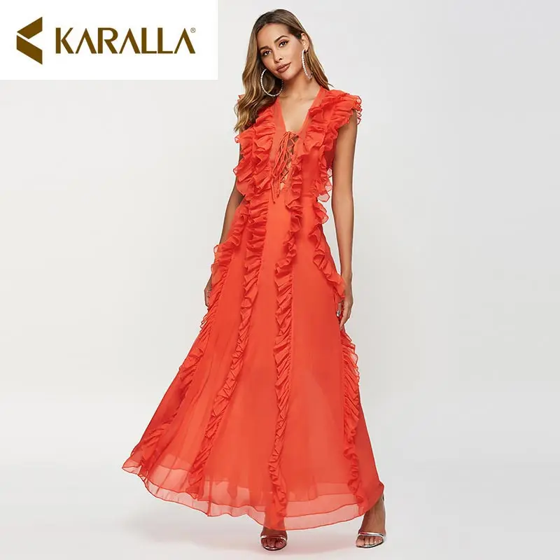 Новое Фиолетовое однотонное шифоновое пляжное платье Boho женское летнее с v-образным вырезом без рукавов большое, Пляжное, для свинга стильные платья Vestidos Femal - Цвет: Red