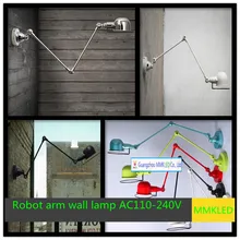 Высокое качество Лофт American Retro Роботизированная рука Бра Творческий промышленных Спальня кабинет E14 настенный светильник AC110-240V