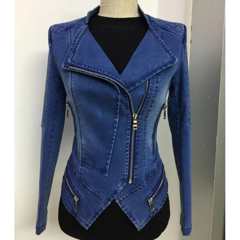 

New 2018 Spring Autumn Chaqueta Mujer Fashion Slim Denim Jackets Stand Collar Motorcycle Coats Female Short Casual Jacket W1281