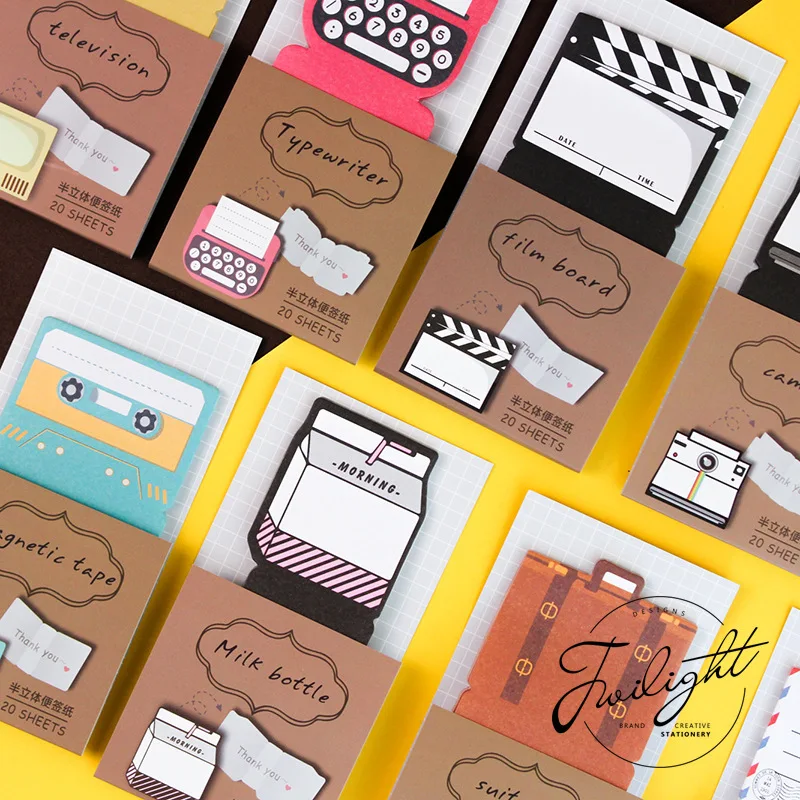 

24 pcs/Lot Standing note Typewriter Magnetic tape post sticky memos Marker it stickers Stationery Office School supplies F195