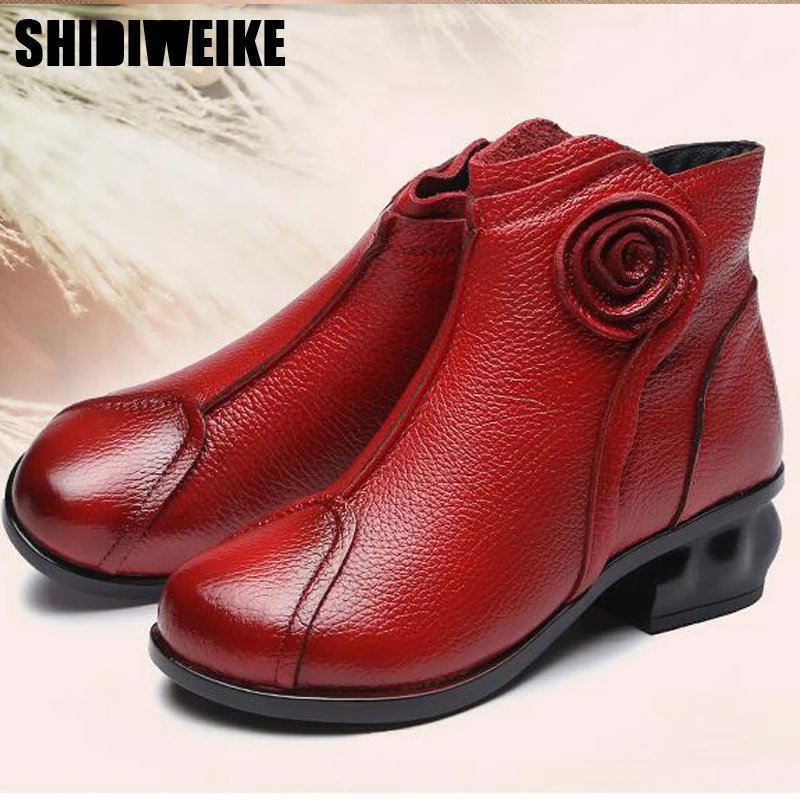 

Fashion New Vintage Handmade Folk Style Women ankle Casual Shoes Genuine Leather Lady Soft Bottom Shoes Mother x080