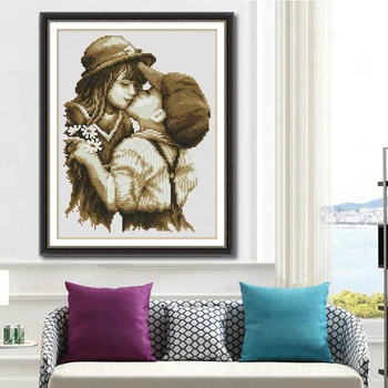 

Needlework,bead Cross stitch,Sets For Embroidery kits,boy girl first romantic kiss kids Counted Cross-Stitch children room