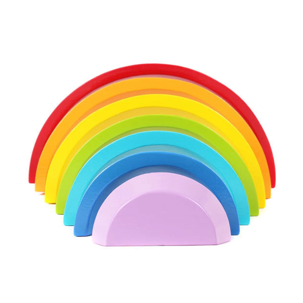 

Wooden Educational Gift Kids Toy 3D Children Preschool Rainbow Pattern Bridge Arch Assemble Coordination Building Blocks