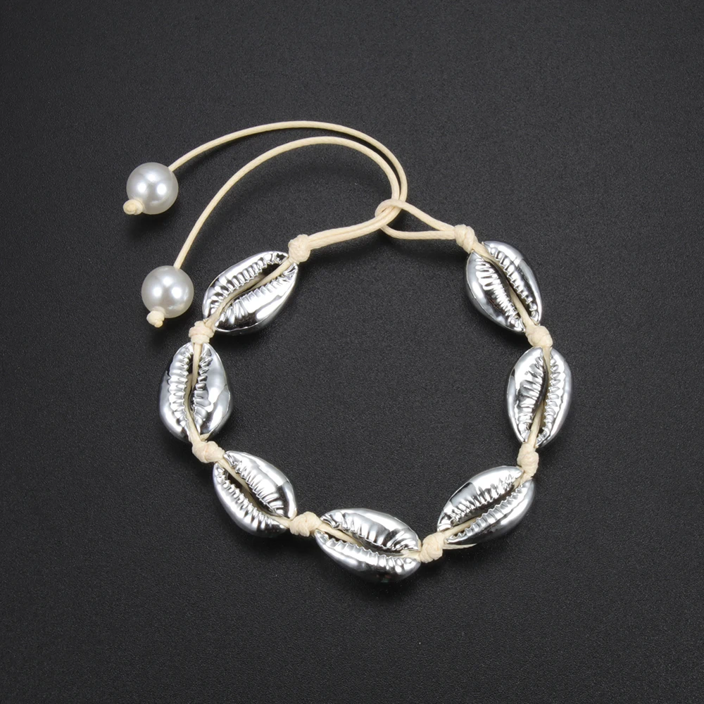 Boho женские браслеты из раковин натуральная морская раковина бусины регулируемый браслет на запястье жемчужная веревка деликатная ручная бижутерия пляжная девушка подарок