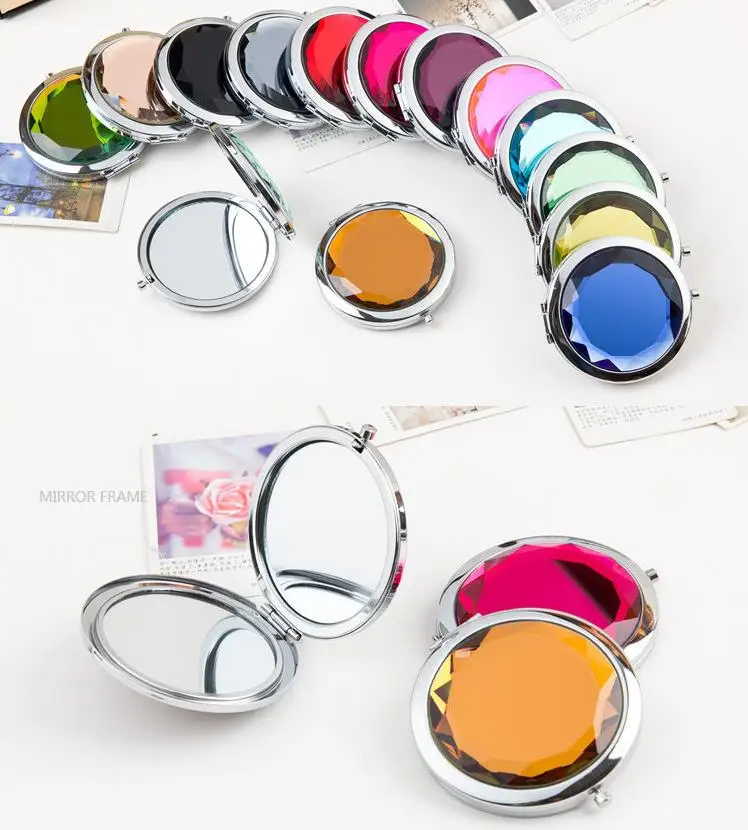 

50pcs/lot 7cm folding makeup mirror compact mirror with crystal, metal pocket wedding gifts for guests cosmetic mirror DHL
