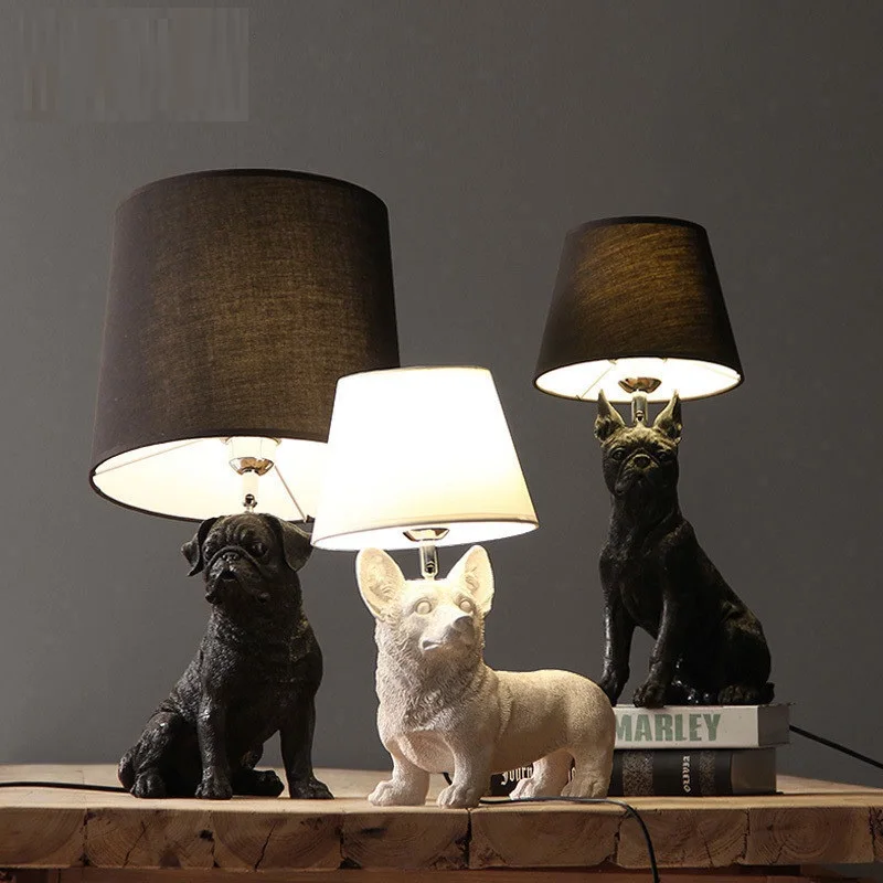 

Black White Puppy LED Light Animals Bedroom Bedside Lamp Livingroom Dogs Table Lamps Deco Lighting Fixtures R142