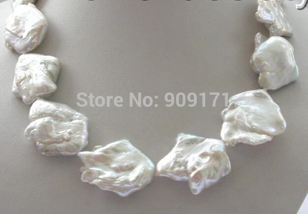 

Free Shipping>> stunning big 35mm baroque white keshi reborn freshwater pearl necklace
