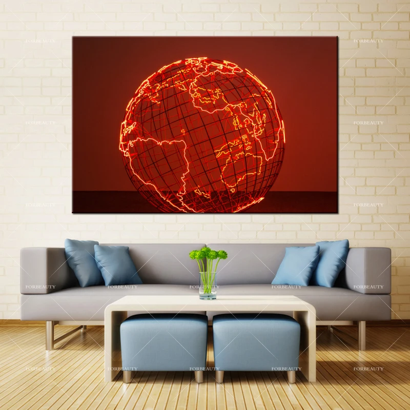 Forbeauty Холст Живопись стены Искусство Globe_electricity_lights Спрей Печать водостойкие
