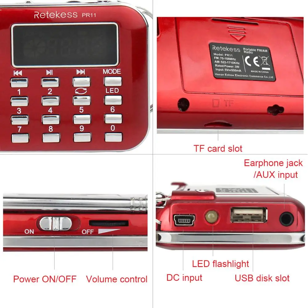 RETEKESS PR11 радио приемник портативный FM AM 2 диапазона цифровой мини карман с USB MP3