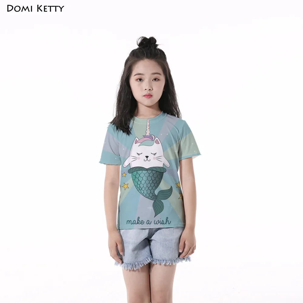 Domi Ketty/футболки для девочек с единорогом забавные детские повседневные футболки