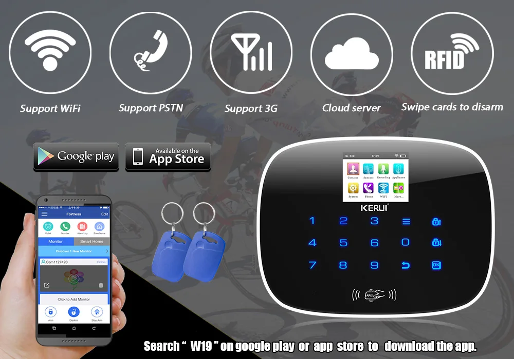 Kerui W193 3g wifi PSTN GSM домашняя охранная ЖК-сигнализация с сенсорным экраном домашняя система охранной сигнализации 1080P наружная wifi камера