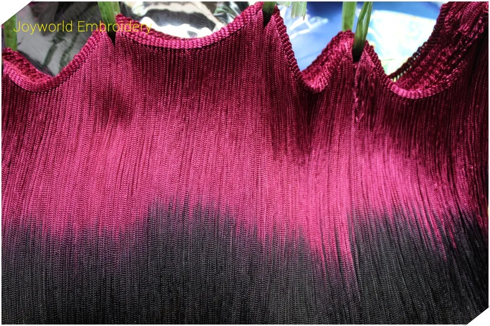 Dip Dye Ombre с бахромой мягкой вискозы Костюмы для латиноамериканских танцев макраме платье для танцев Отделка Samba юбка кисточкой Бордо черный/бордовый 25 см