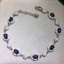 Натуральный голубой Сапфировый Браслет из натурального драгоценного камня 925 серебряный браслет роскошный элегантный круглый круг женские вечерние украшения