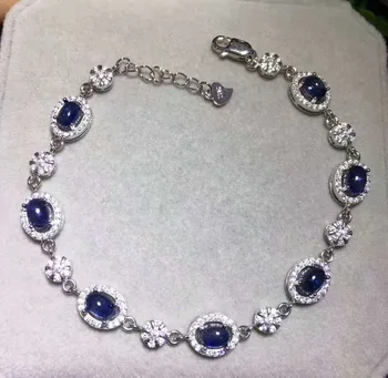 

Natural blue sapphire Bracelet Natural gemstone Bracelet 925 silver bracelet luxurious Elegant round wheel women party Jewelery