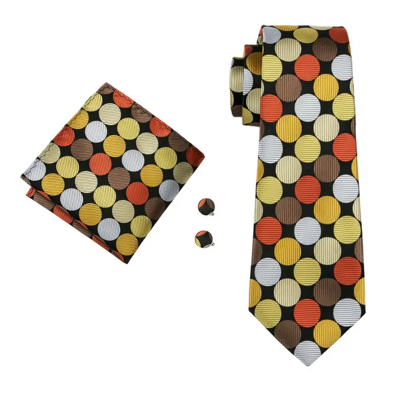 LS-1516 Барри. ван классический Для мужчин галстук 100% шелк желтый горошек галстук Hanky запонки Набор для Для мужчин; Свадебная вечеринка Бизнес