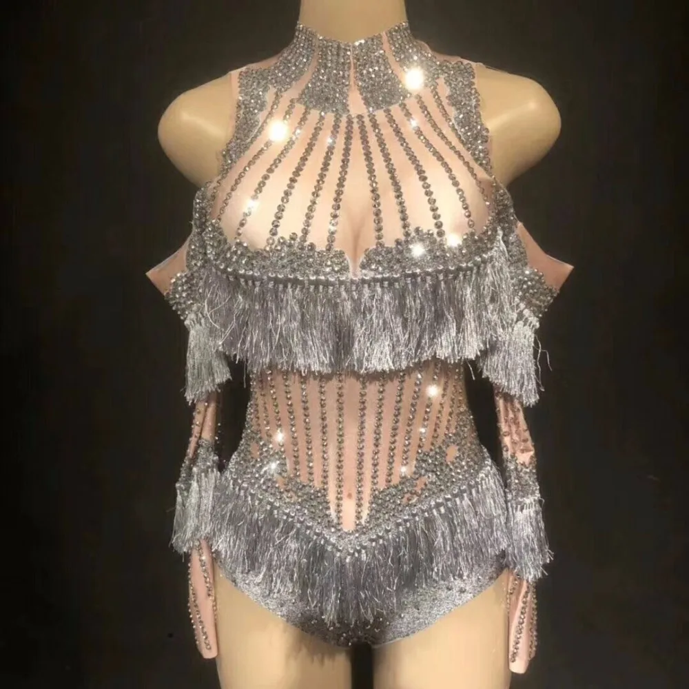

customize Sexy Pole Dance Clothing Jazz Tassel Wear Women Performance Costumes Dj Singer Stage Clothes Woman Party Outfit QNY465