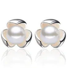 925 пробы серебряные серьги с кристаллами, имитация жемчуга, счастливый цветок, черные красные драгоценные камни, камень, серьги-гвоздики, S-E143