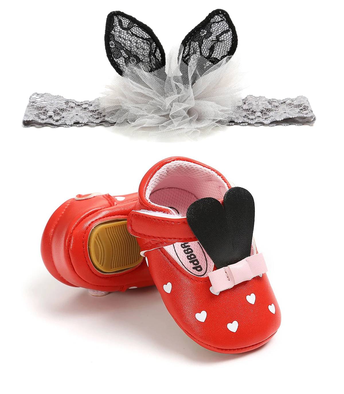 Обувь для новорожденных девочек; сезон осень-весна; обувь принцессы из искусственной кожи с бантом; нескользящая обувь для кроватки; кроссовки на мягкой подошве; повязка на голову - Цвет: Арбузно-красный