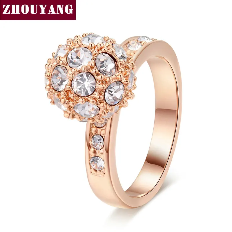 

ZHOUYANG Top Quality ZYR024 Golden Ball Rose Gold Color Wedding Ring Austrian Crystals Full Sizes