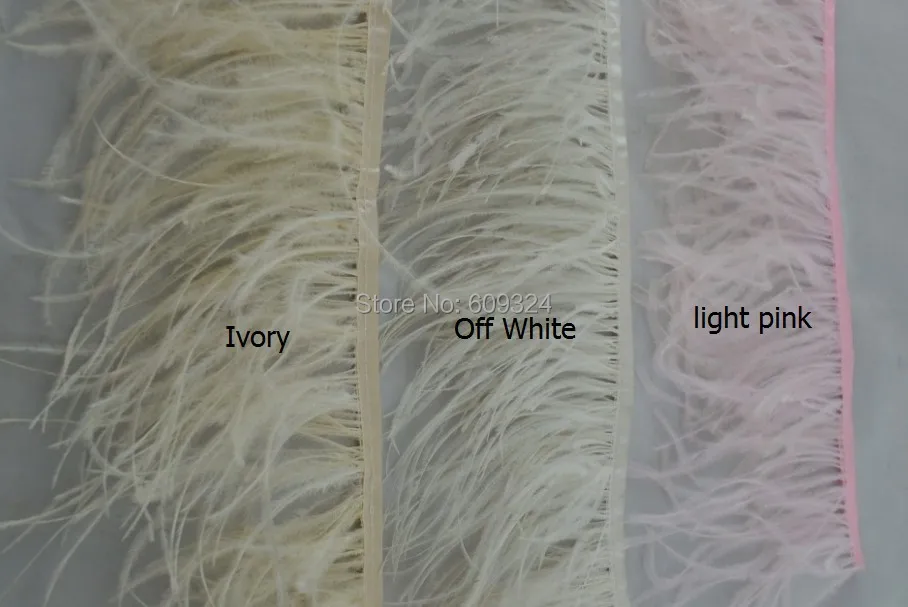 

Free Shipping-off white ostrich feather trimming fringe on Satin Header 5- 6inch in width for wedding