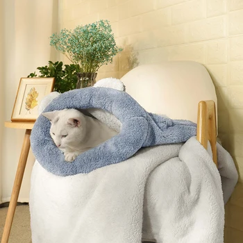 

Lovely Pet Cat Sleeping Bags Beds Cute Cats Sleeping Cozy Soft Warm Grey Cat House Pet Mats Puppy Cushion Small Dogs Rabbit Beds