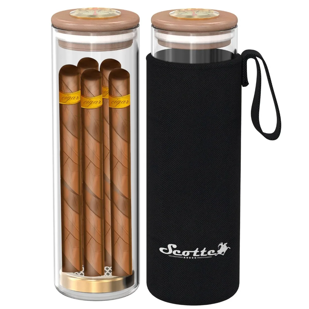 

Scotte Cigar Case Humidor Gift Box-Cigar Hygrometer humidifier-Travel Cigar Tube for 5 Cigars