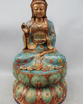 

20"Tibet Pure Bronze cloisonne Bodhisattva Kwan-Yin GuanYin Goddess Buddha Statu