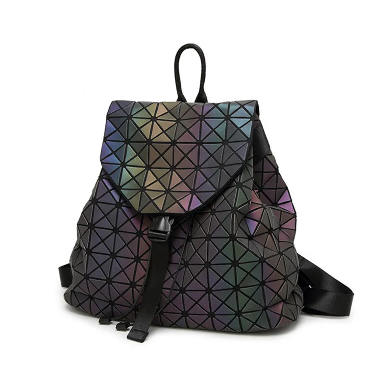 

New Women Laser Backpack Mini Geometric Shoulder Bag luminous folding student Bags For Teenage Girl Hologram Laser Bao backpack