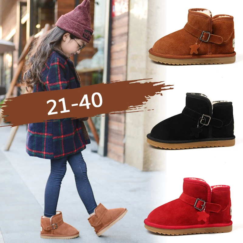 

2019 winter new boys and girls warm fashion snow boots children quality cotton boots thick fur inside Cow Muscle Soles shoes